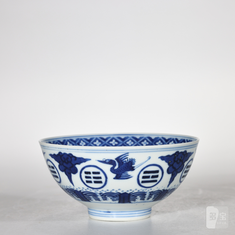 清光绪 青花云鹤八卦纹碗 - 图4